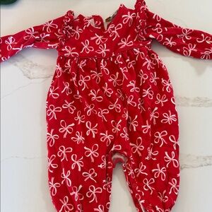 The Beaufort Bonnet Company Red Romper with White Bow Design
